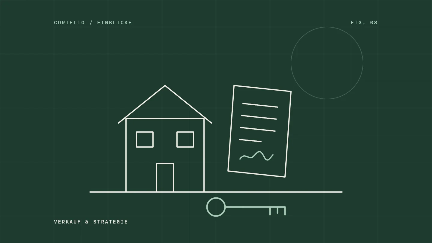 Illustration: Haus, Vertrag mit Unterschrift und Schlüssel